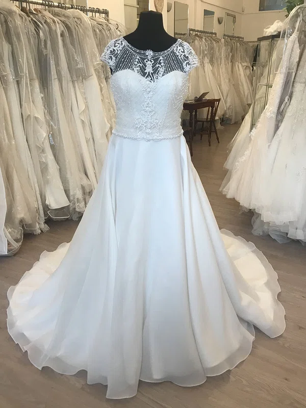 Ball Gown/Princess Illusion Satin Organza Court Train Wedding Dress With Appliques Lace #UKM00028671