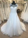 Ball Gown/Princess Illusion Satin Organza Court Train Wedding Dress With Appliques Lace #UKM00028671