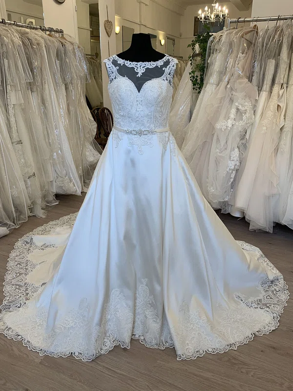 Ball Gown/Princess Illusion Satin Court Train Wedding Dress With Beading #UKM00028672