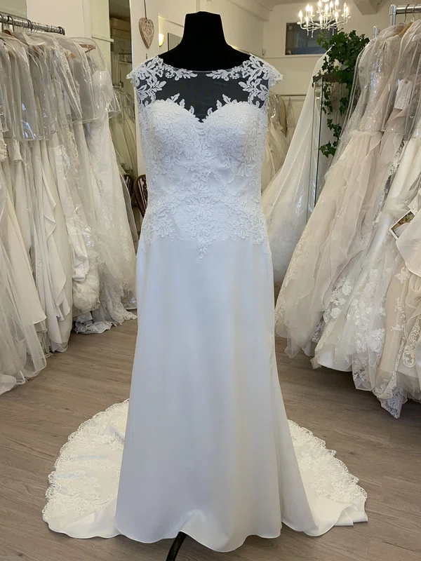 Sheath/Column Illusion Satin Sweep Train Wedding Dress With Appliques Lace #UKM00028673