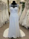 Sheath/Column Illusion Satin Sweep Train Wedding Dress With Appliques Lace #UKM00028673