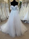 Ball Gown/Princess Off-the-shoulder Tulle Court Train Wedding Dress With Appliques Lace #UKM00028675