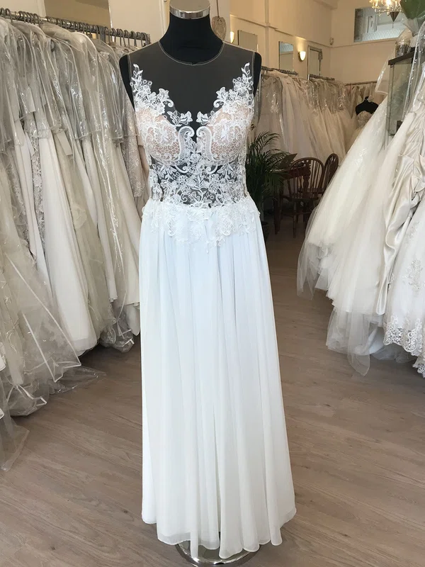 A-line Illusion Chiffon Floor-length Wedding Dress With Ruched #UKM00028676