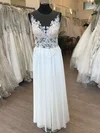 A-line Illusion Chiffon Floor-length Wedding Dress With Ruched #UKM00028676