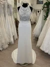 Sheath/Column Scoop Neck Chiffon Sweep Train Wedding Dress With Ruched #UKM00028677