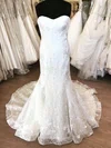 Trumpet/Mermaid Sweetheart Tulle Lace Sweep Train Wedding Dress With Appliques Lace #UKM00028678