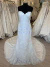 Sheath/Column Sweetheart Lace Tulle Court Train Wedding Dress #UKM00028682