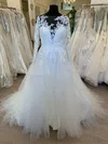 Ball Gown/Princess Illusion Tulle Sweep Train Wedding Dress With Cascading Ruffles #UKM00028684