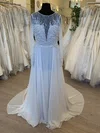A-line Illusion Chiffon Sweep Train Wedding Dress With Sequins #UKM00028687