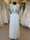 A-line Scoop Neck Tulle Floor-length Wedding Dress With Flower(s) #UKM00028691