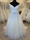 Ball Gown/Princess Off-the-shoulder Tulle Sweep Train Wedding Dress With Ruched #UKM00028694