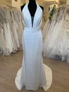 A-line Halter Satin Court Train Wedding Dress #UKM00028695
