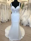 Trumpet/Mermaid Sweetheart Stretch Crepe Sweep Train Wedding Dress With Appliques Lace #UKM00028706