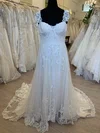 A-line Sweetheart Tulle Sweep Train Wedding Dress With Appliques Lace #UKM00028712