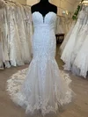 Trumpet/Mermaid Sweetheart Glitter Tulle Sweep Train Wedding Dress With Appliques Lace #UKM00028714