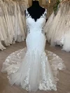 Trumpet/Mermaid Sweetheart Tulle Court Train Wedding Dress With Appliques Lace #UKM00028726