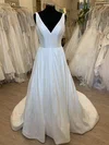 Ball Gown/Princess V-neck Satin Sweep Train Wedding Dress With Ruched #UKM00028732