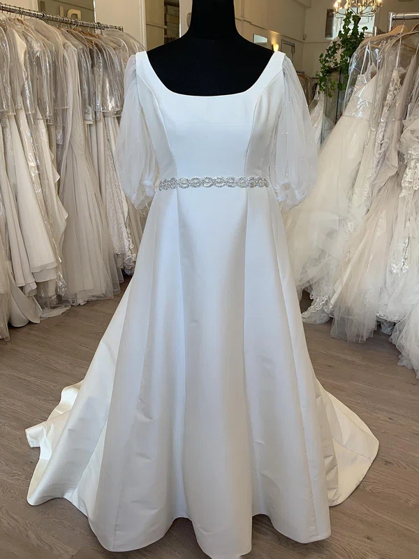 Ball Gown/Princess Square Neckline Satin Sweep Train Wedding Dress With Beading #UKM00028735