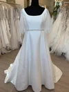 Ball Gown/Princess Square Neckline Satin Sweep Train Wedding Dress With Beading #UKM00028735