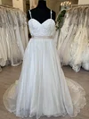 Ball Gown/Princess Sweetheart Organza Sweep Train Wedding Dress With Appliques Lace #UKM00028761