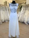 Sheath/Column Illusion Lace Chiffon Floor-length Wedding Dress #UKM00028763