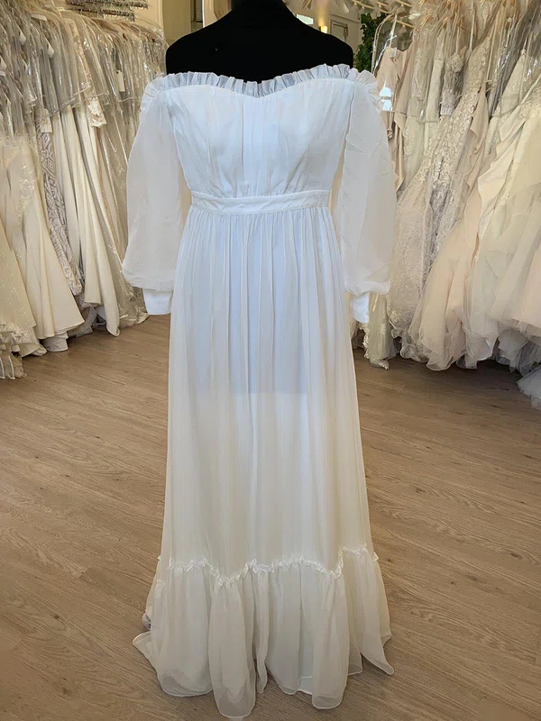 A-line Off-the-shoulder Organza Floor-length Wedding Dress With Ruffles #UKM00028773