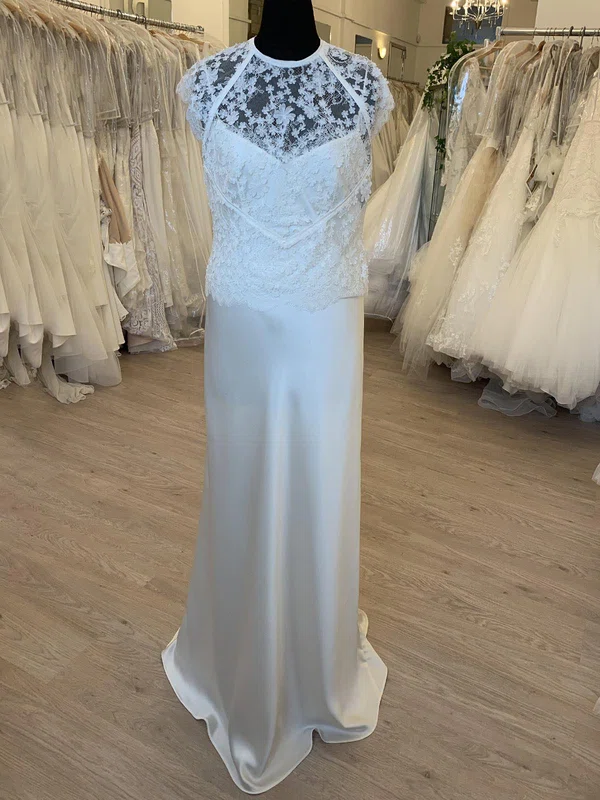 Sheath/Column Illusion Satin Floor-length Wedding Dress With Appliques Lace #UKM00028774