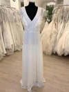 A-line V-neck Chiffon Floor-length Wedding Dress With Ruffles #UKM00028775