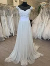 A-line Illusion Tulle Sweep Train Wedding Dress With Ruched #UKM00028779