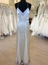 Sheath/Column V-neck Organza Satin Floor-length Wedding Dress #UKM00028785