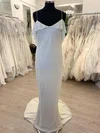 Sheath/Column V-neck Glitter Sweep Train Wedding Dress With Ruffles #UKM00028786