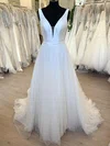 Ball Gown/Princess V-neck Tulle Sweep Train Wedding Dress With Ruched #UKM00028790