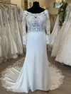 Sheath/Column Illusion Stretch Crepe Sweep Train Wedding Dress With Appliques Lace #UKM00028798