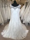 Sheath/Column Illusion Lace Tulle Sweep Train Wedding Dress With Appliques Lace #UKM00028805