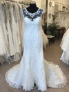 Trumpet/Mermaid Illusion Tulle Sweep Train Wedding Dress With Appliques Lace #UKM00028816