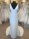 Sheath/Column V-neck Stretch Crepe Sweep Train Wedding Dress #UKM00028817