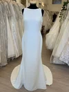 Sheath/Column Scoop Neck Stretch Crepe Sweep Train Wedding Dress With Lace #UKM00028819