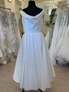 Ball Gown/Princess Cowl Neck Satin Tea-length Wedding Dress With Ruched #UKM00028820