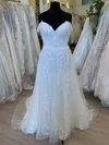 Ball Gown/Princess Off-the-shoulder Organza Sweep Train Wedding Dress With Appliques Lace #UKM00028824