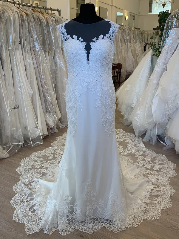 Sheath/Column Illusion Tulle Court Train Wedding Dress With Beading #UKM00028826
