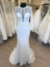 Sheath/Column Illusion Lace Sweep Train Wedding Dress #UKM00028831