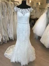 Trumpet/Mermaid Illusion Tulle Lace Sweep Train Wedding Dress With Appliques Lace #UKM00028832