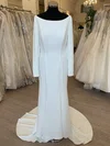 Sheath/Column Scoop Neck Stretch Crepe Sweep Train Wedding Dress With Beading #UKM00028833