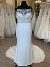 Sheath/Column Illusion Stretch Crepe Sweep Train Wedding Dress With Pearl Detailing #UKM00028834