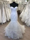 Trumpet/Mermaid Sweetheart Tulle Lace Sweep Train Wedding Dress With Cascading Ruffles #UKM00028837