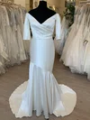 Trumpet/Mermaid Off-the-shoulder Satin Sweep Train Wedding Dress With Ruched #UKM00028840