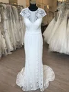 Sheath/Column Illusion Lace Sweep Train Wedding Dress #UKM00028844