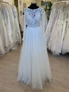 Ball Gown/Princess Illusion Tulle Lace Floor-length Wedding Dress #UKM00028846