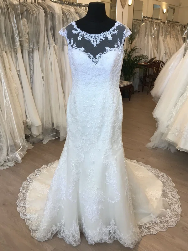 Trumpet/Mermaid Illusion Tulle Sweep Train Wedding Dress With Appliques Lace #UKM00028852