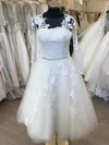 Ball Gown/Princess Illusion Tulle Tea-length Wedding Dress With Beading #UKM00028856